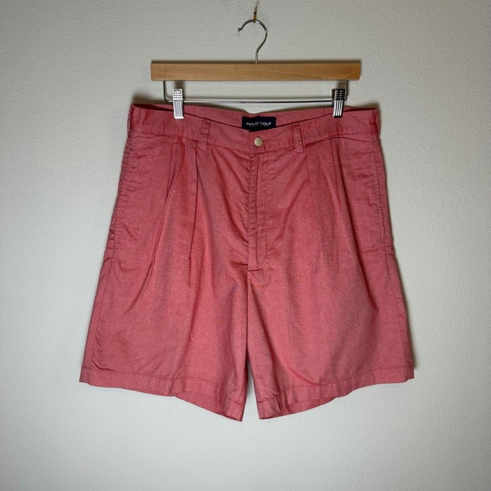 Polo Golf Ralph Lauren Mens Red 100% Cotton Pleated Oxford‎ Shorts Size 35